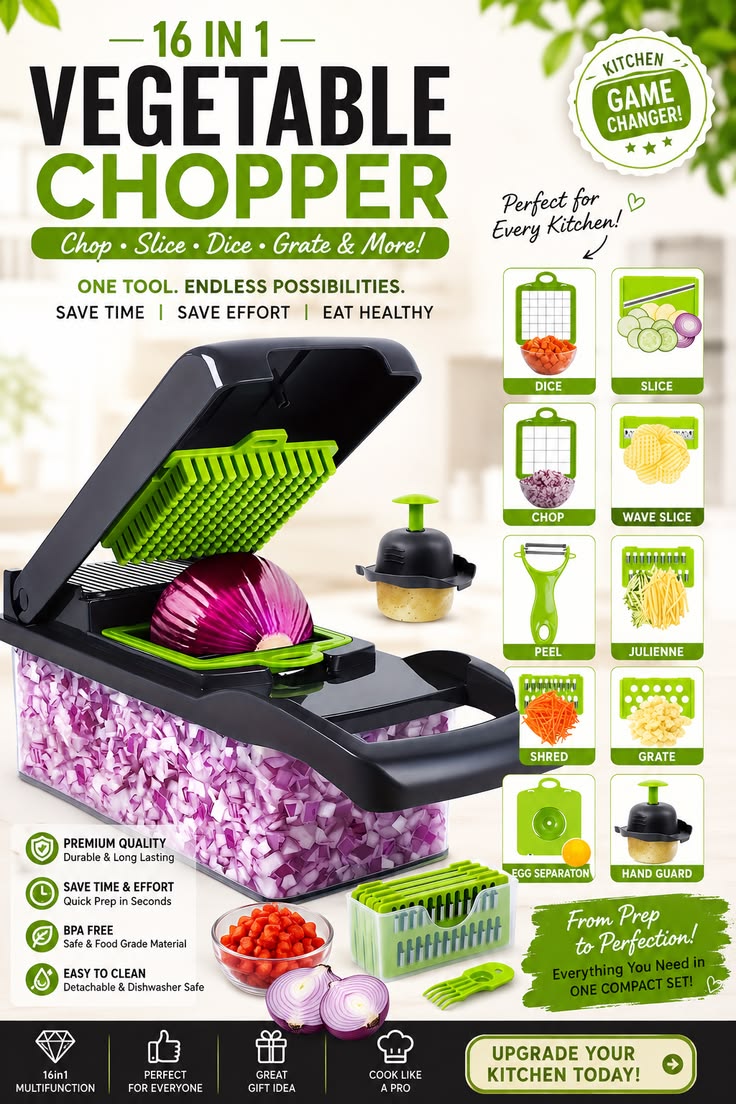 16-in-1 Multifunction Vegetable Chopper | Slicer, Dicer, Grater & Food Cutter